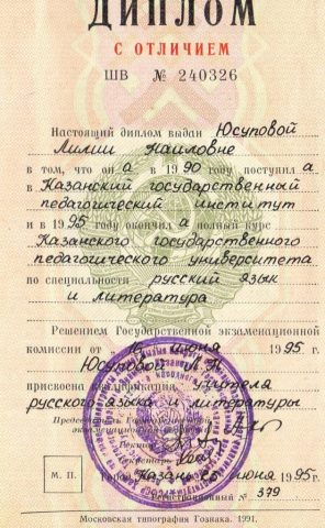 Документ преподавателя Юсупова Лилия Наиловна