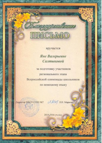 Документ преподавателя Салтыкова Яна Валерьевна