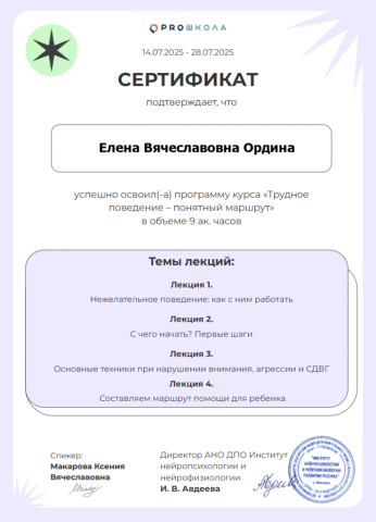 Документ преподавателя Ордина Елена Вячеславовна