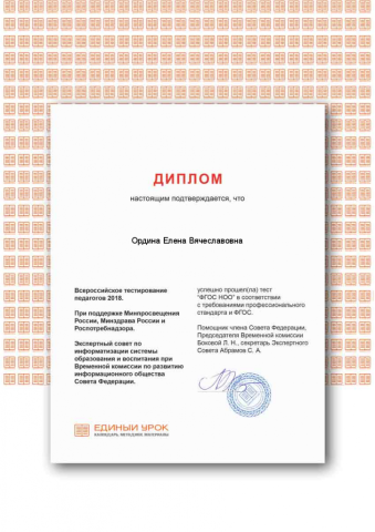 Документ преподавателя Ордина Елена Вячеславовна