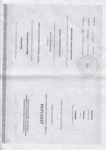 Документ преподавателя Никитина Мария Геннадьевна