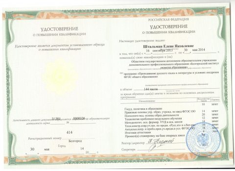 Документ преподавателя Штальман Елена Яковлевна