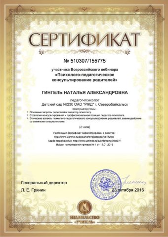 Документ преподавателя Гингель Наталья Александровна