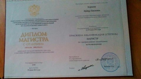 Документ преподавателя Корнева Ирина Павловна