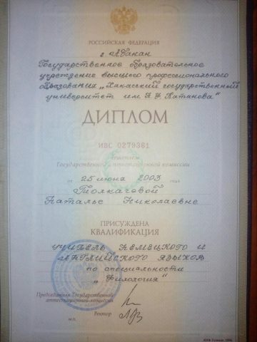 Документ преподавателя Толкачева Наталья Николаевна