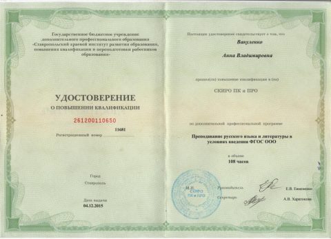 Документ преподавателя Вакуленко Анна  Владимировна