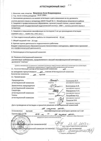 Документ преподавателя Вакуленко Анна  Владимировна