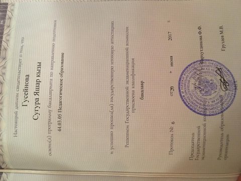 Документ преподавателя Керимова Сугура Яшар кызы