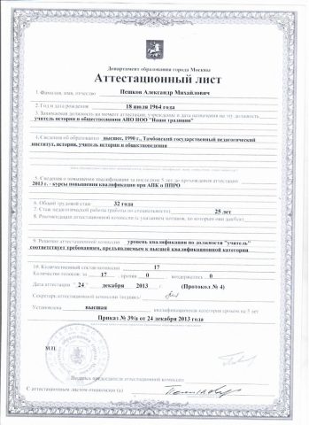Документ преподавателя Пешков Александр Михайлович