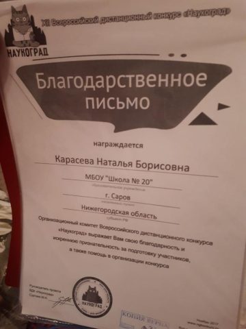 Документ преподавателя Карасева Наталья  Борисовна