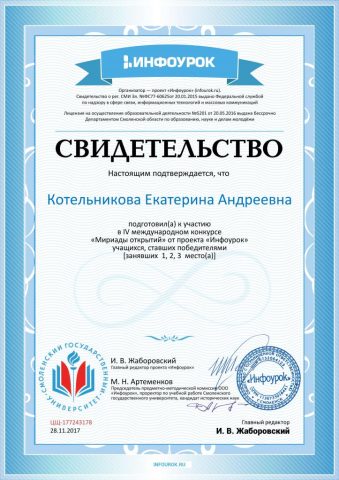 Документ преподавателя Котельникова Екатерина Андреевна