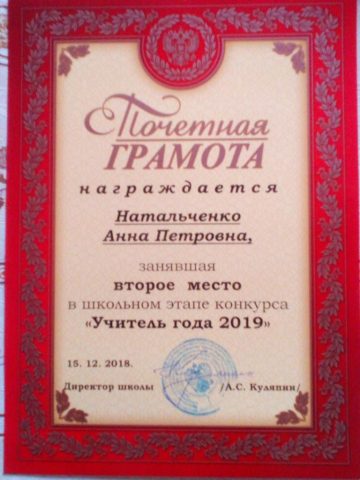 Документ преподавателя Натальченко Анна Петровна