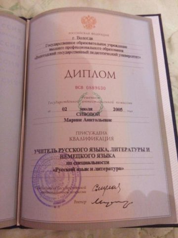 Документ преподавателя Сивова Марина Анатольевна