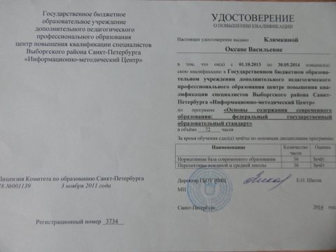 Документ преподавателя Климкина Оксана Васильевна