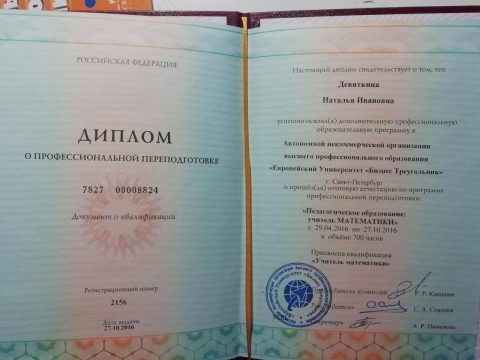 Документ преподавателя Девяткина Наталья Ивановна
