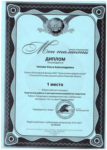 Документ преподавателя Нилова Ольга Александровна