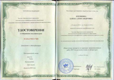 Документ преподавателя Еремкина Елена Александровна
