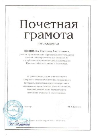 Документ преподавателя Шевцова Светлана Анатольевна