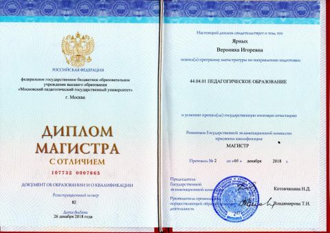 Документ преподавателя Ярных Вероника Игоревна