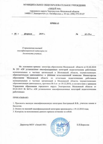 Документ преподавателя Быстрицкая Вера Васильевна