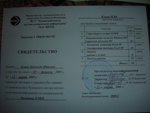 Документ преподавателя Клинк Надежда Юрьевна