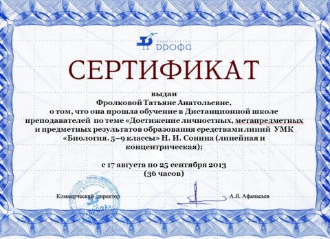Документ преподавателя Фролкова Татьяна Анатольевна