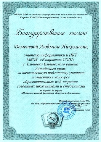 Документ преподавателя Деменева Людмила Николаевна