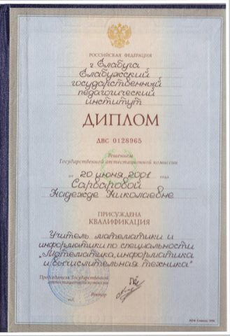 Документ преподавателя Тюскова Надежда Николаевна