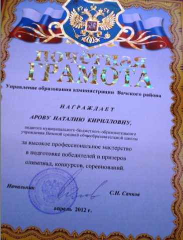 Документ преподавателя Арова Наталия Кирилловна