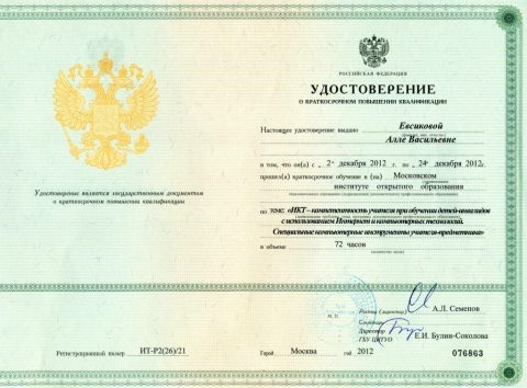 Документ преподавателя Евсикова Алла  Васильевна