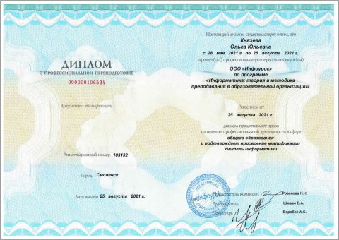 Документ преподавателя Князева Ольга Юльевна