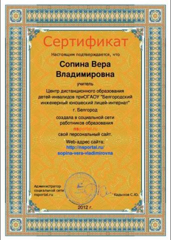 Документ преподавателя Сопина Вера Владимировна