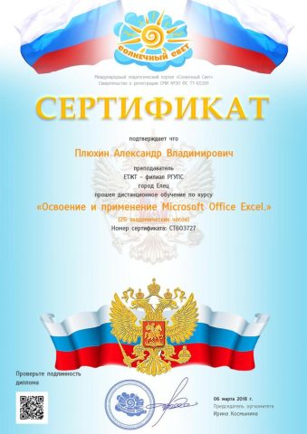 Документ преподавателя Плюхин Александр Владимирович
