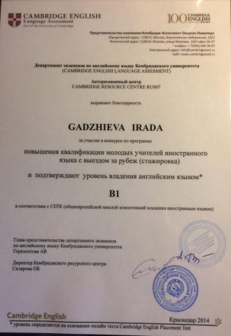 Документ преподавателя Гаджиева Ирада Султановна