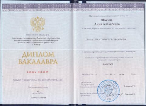 Документ преподавателя Фокина Анна Алексеевна