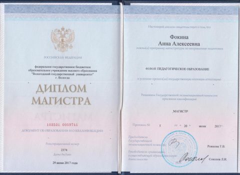 Документ преподавателя Фокина Анна Алексеевна