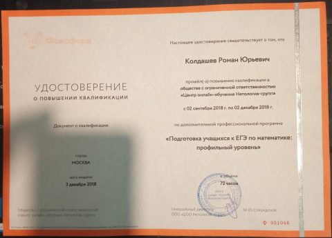 Документ преподавателя Колдашев Роман Юрьевич