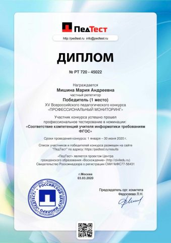 Документ преподавателя Мишина Мария Андреевна