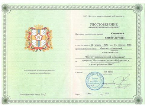 Документ преподавателя Савинкова Карина Сергеевна