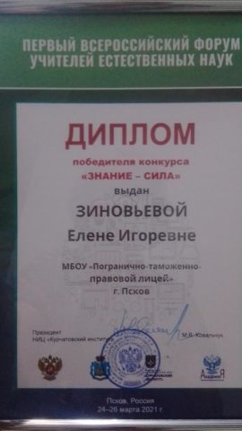 Документ преподавателя Зиновьева Елена Игоревна