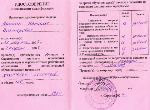 Документ преподавателя Винник Наталья Викторовна