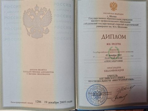 Документ преподавателя Толстая Елена Александровна