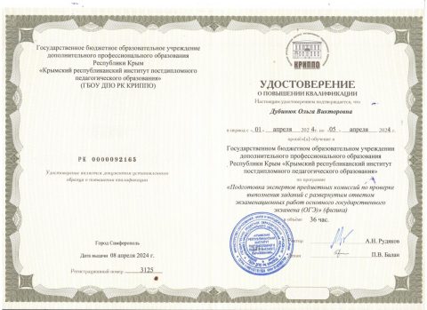 Документ преподавателя Дубинюк Ольга Викторовна