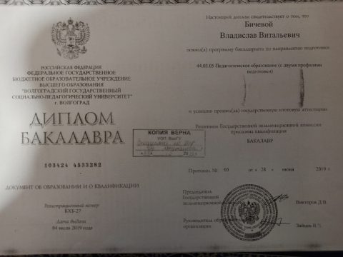Документ преподавателя Бичевой Владислав Витальевич