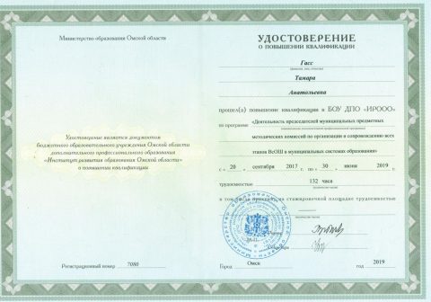 Документ преподавателя Гасс Тамара Анатольевна