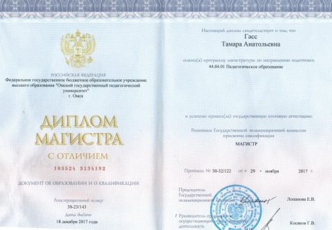 Документ преподавателя Гасс Тамара Анатольевна