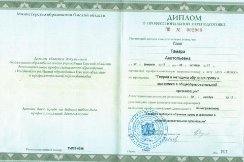 Документ преподавателя Гасс Тамара Анатольевна