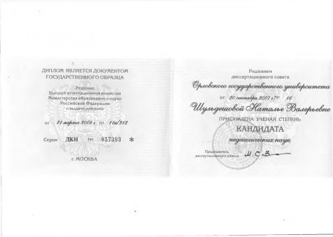 Документ преподавателя Шульдешова Наталья Валерьевна