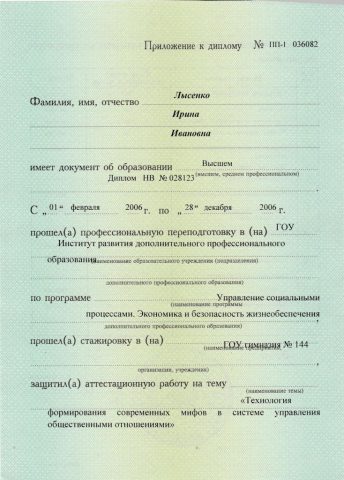 Документ преподавателя Лысенко Ирина Ивановна