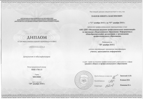 Документ преподавателя Павлов Никита Максимович